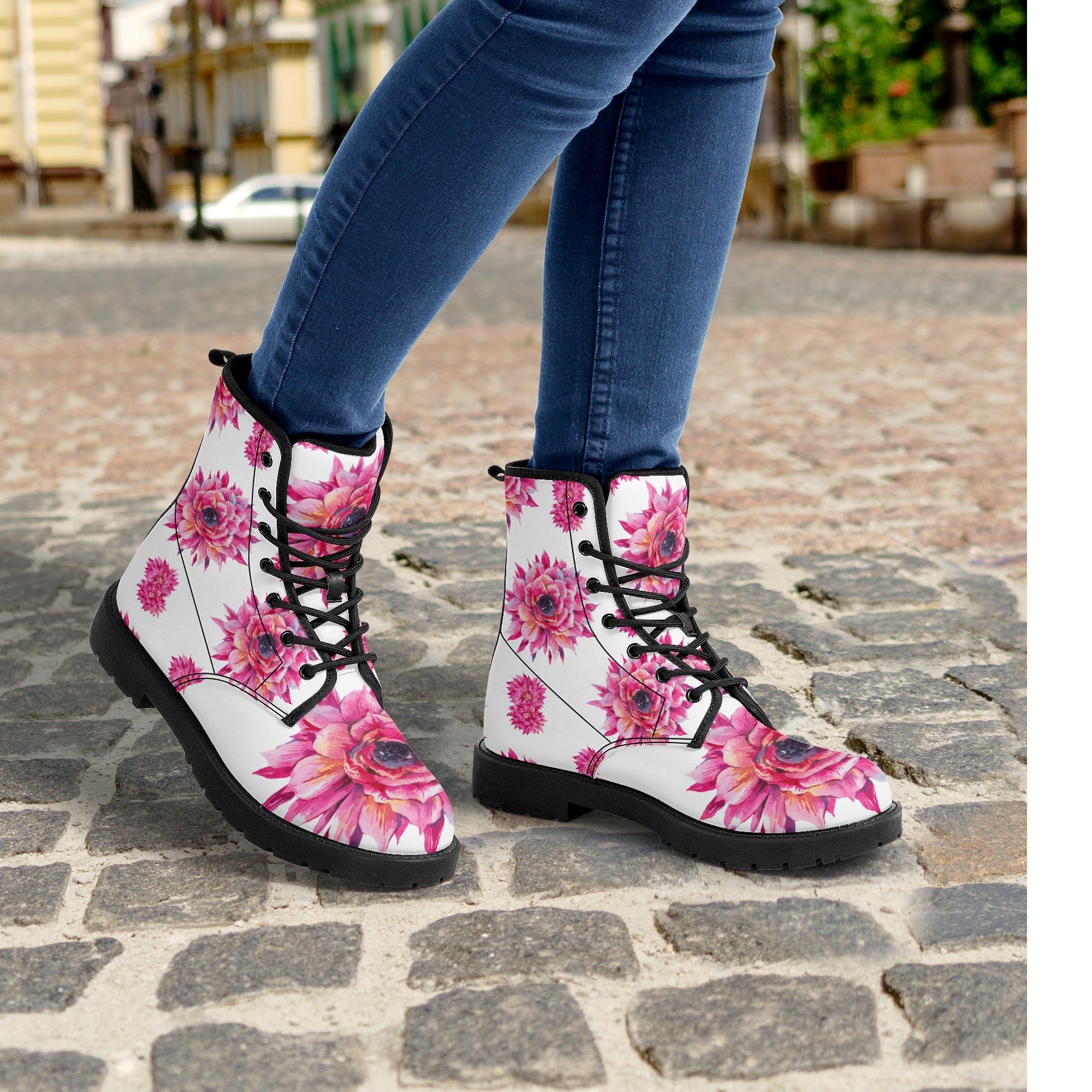 Luxe Pink Flower Women's Leather Boots