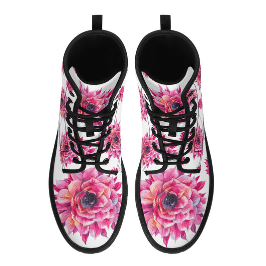 Luxe Pink Flower Women's Leather Boots
