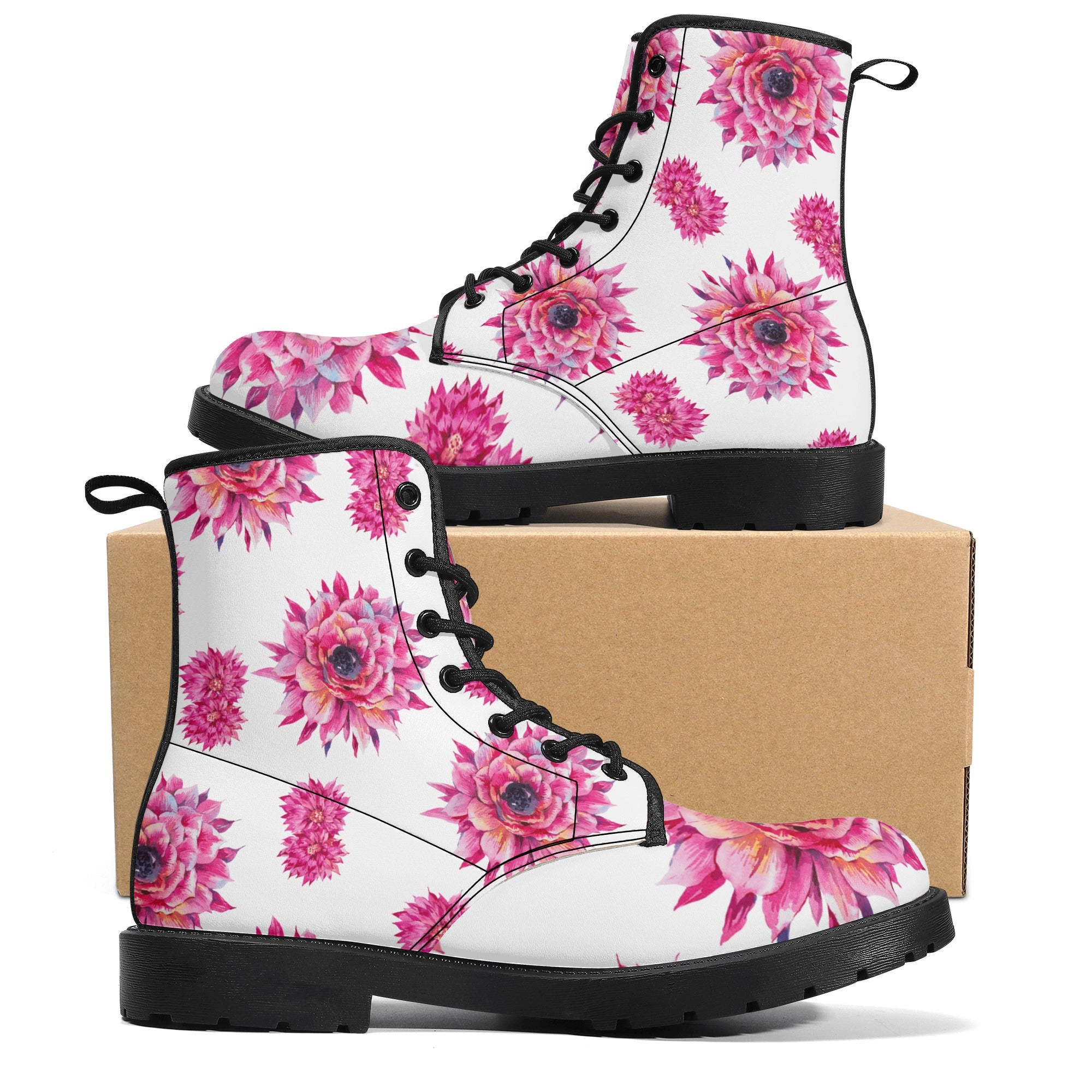 Luxe Pink Flower Women's Leather Boots