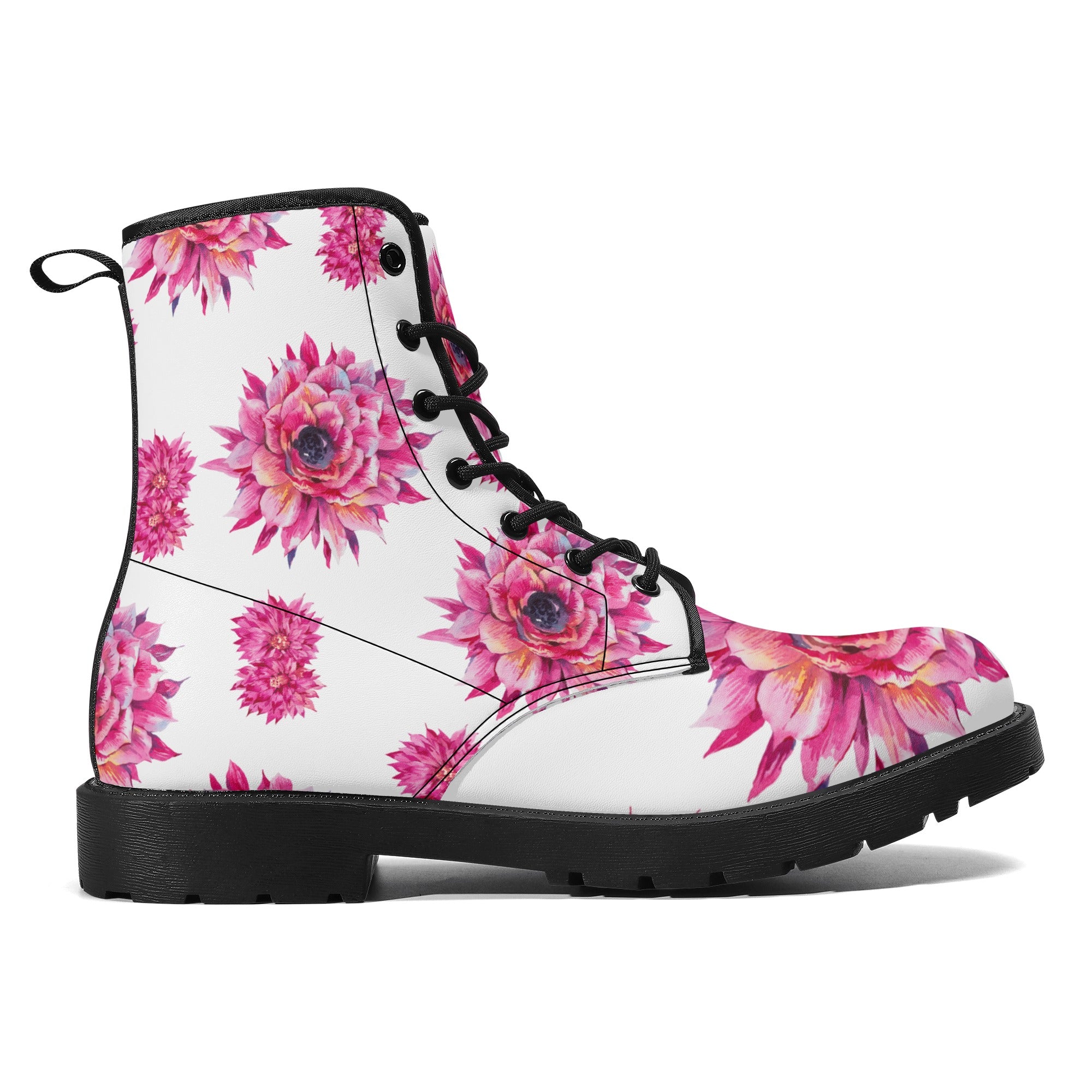 Luxe Pink Flower Women's Leather Boots