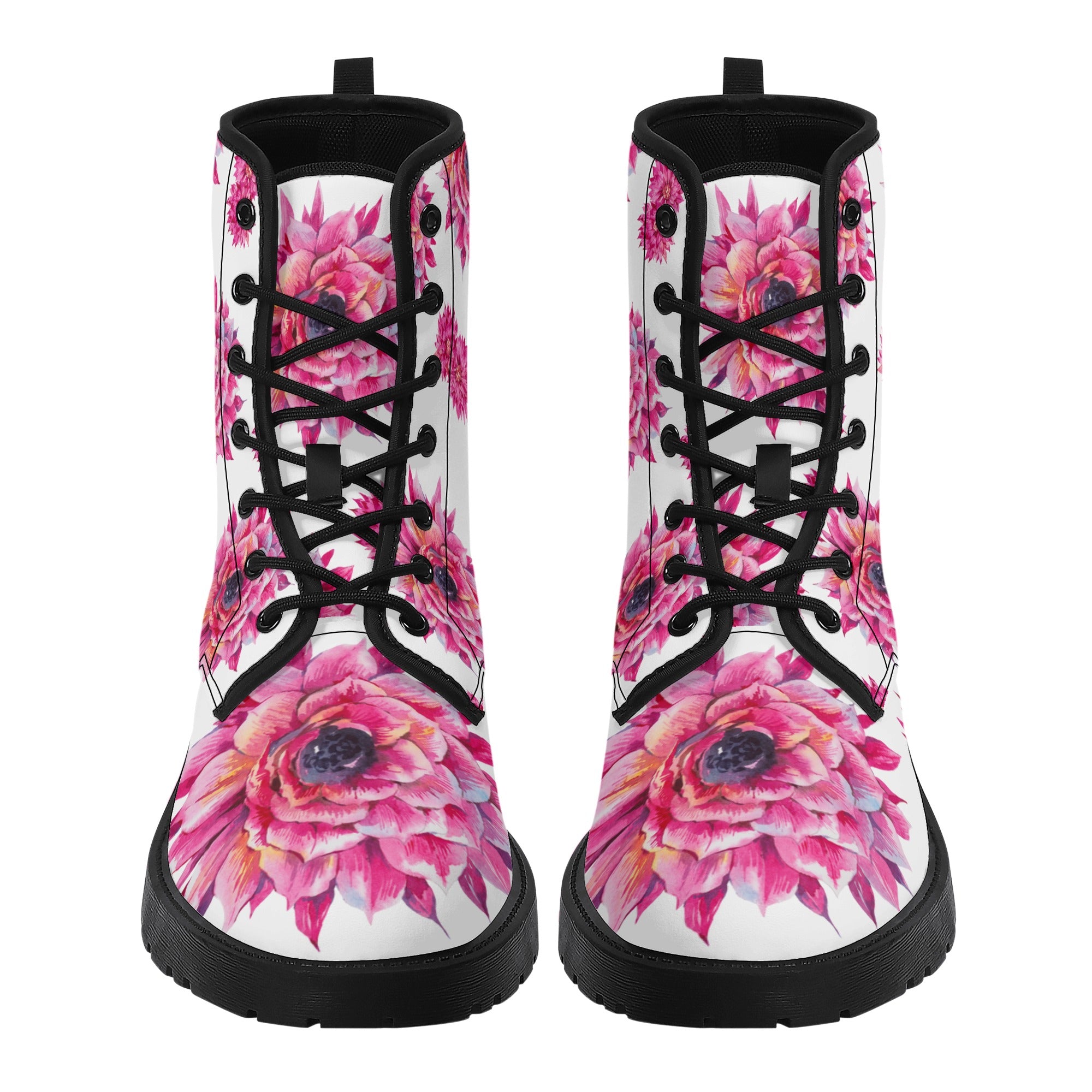 Luxe Pink Flower Women's Leather Boots