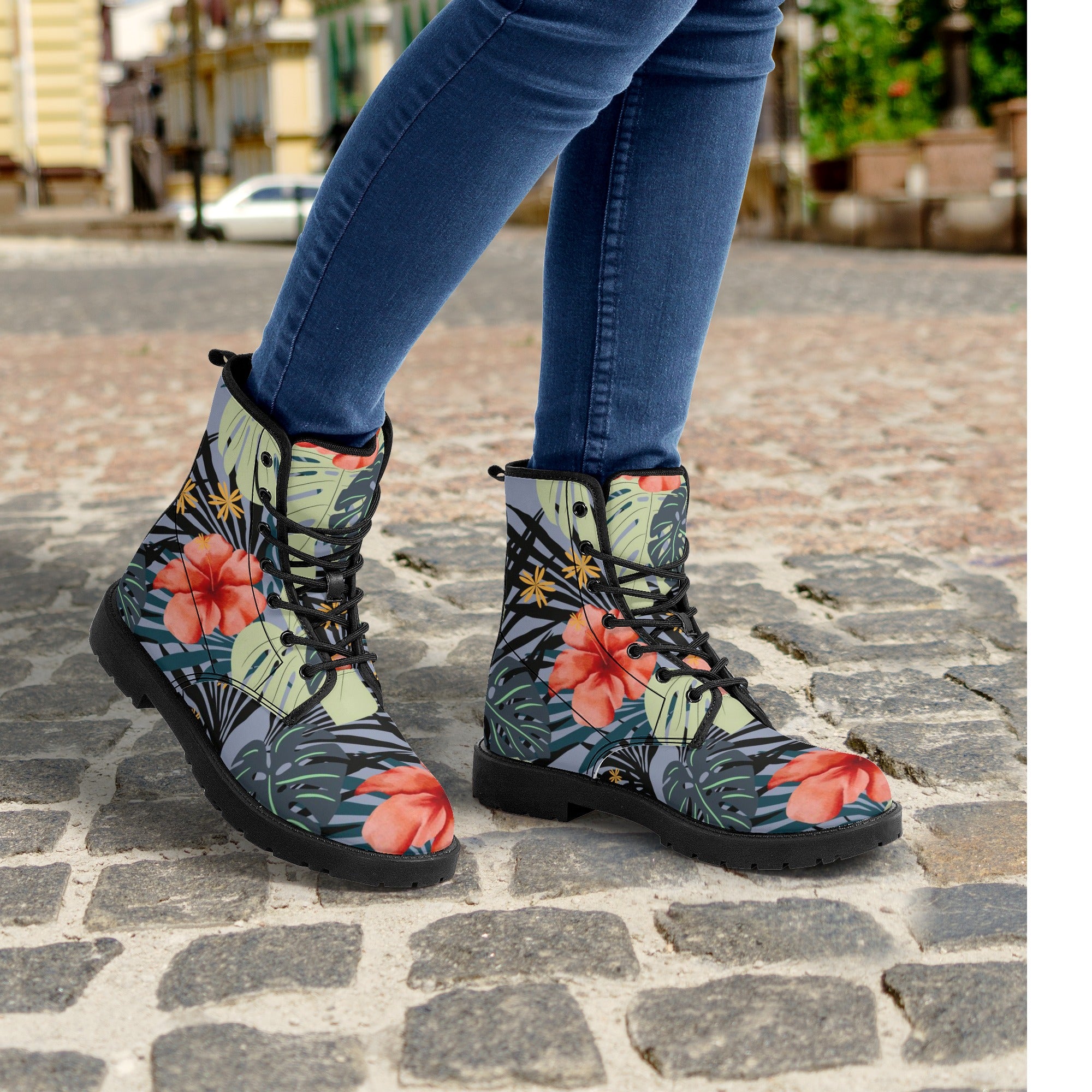 Hawaiian Hibiscus Women's Leather Boots