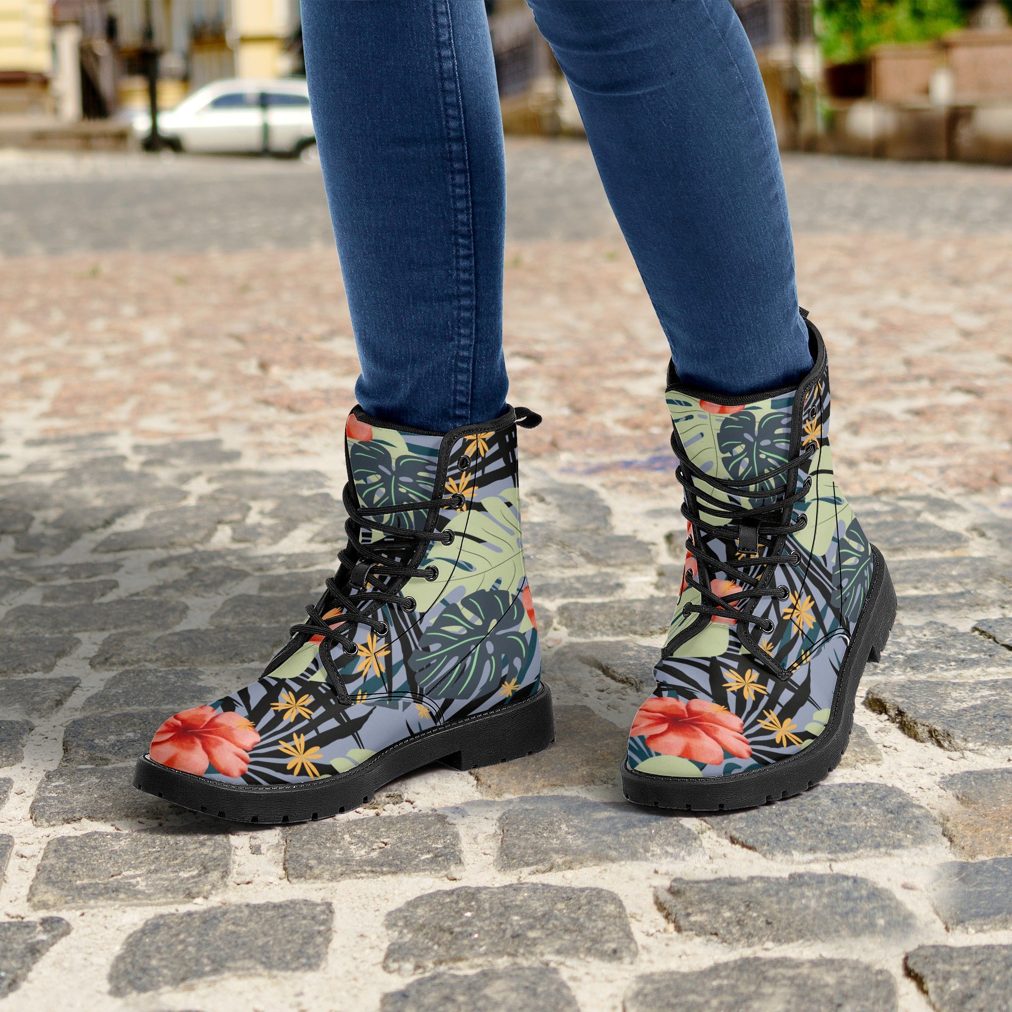 Hawaiian Hibiscus Women's Leather Boots