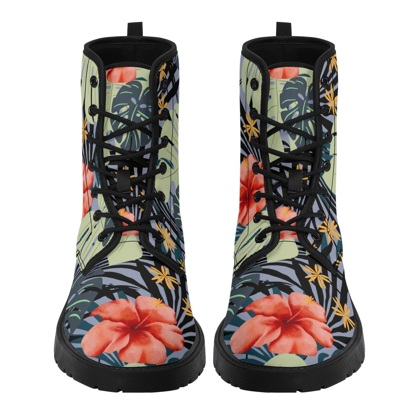 Hawaiian Hibiscus Men's Leather Combat Boots