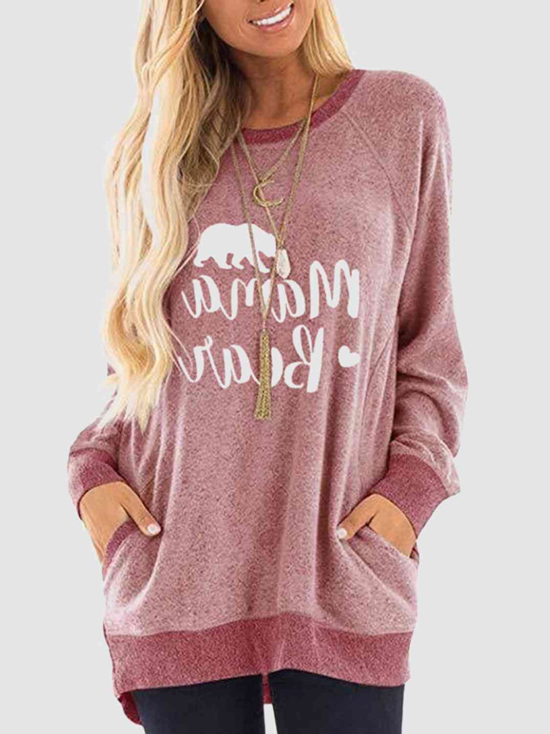 Graphic Round Neck Sweatshirt with Pockets