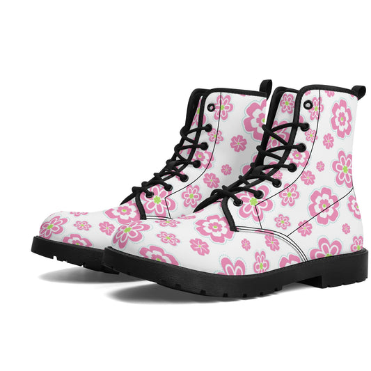 Womens Retro Pink Flowers Boots
