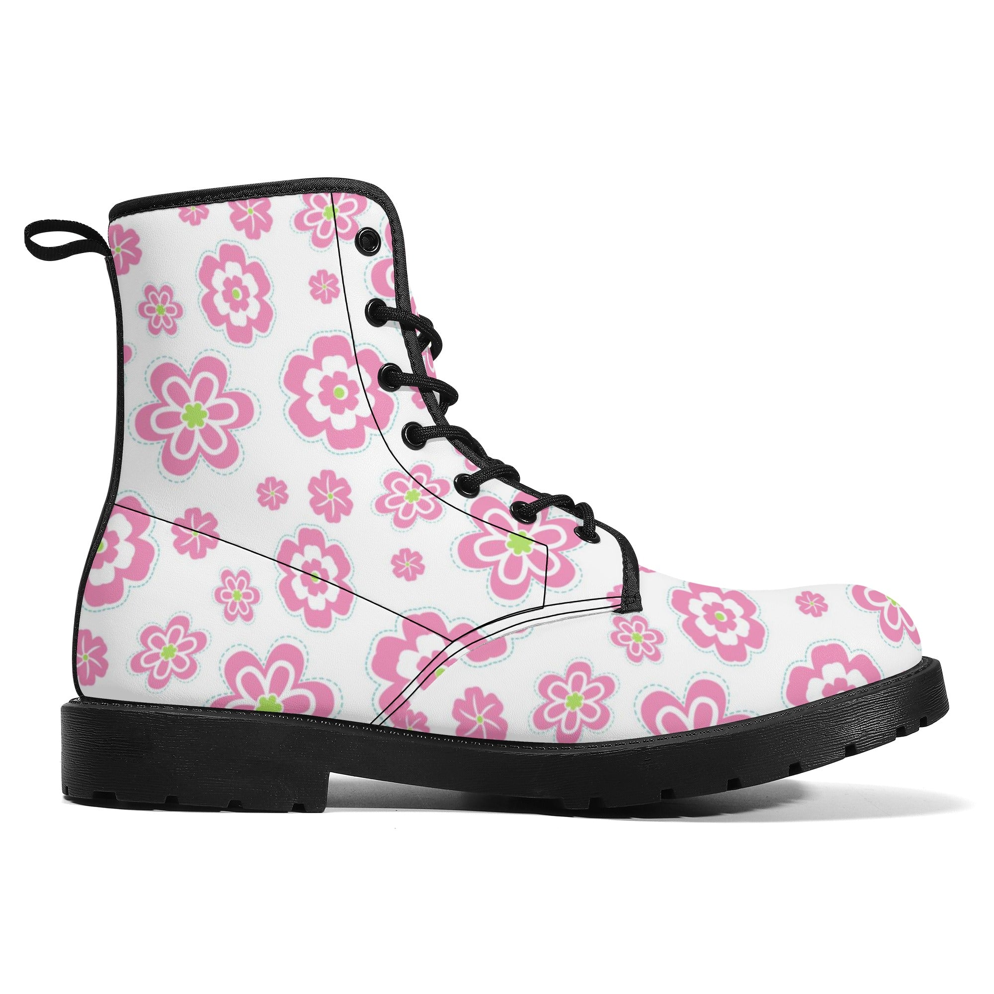 Womens Retro Pink Flowers Boots