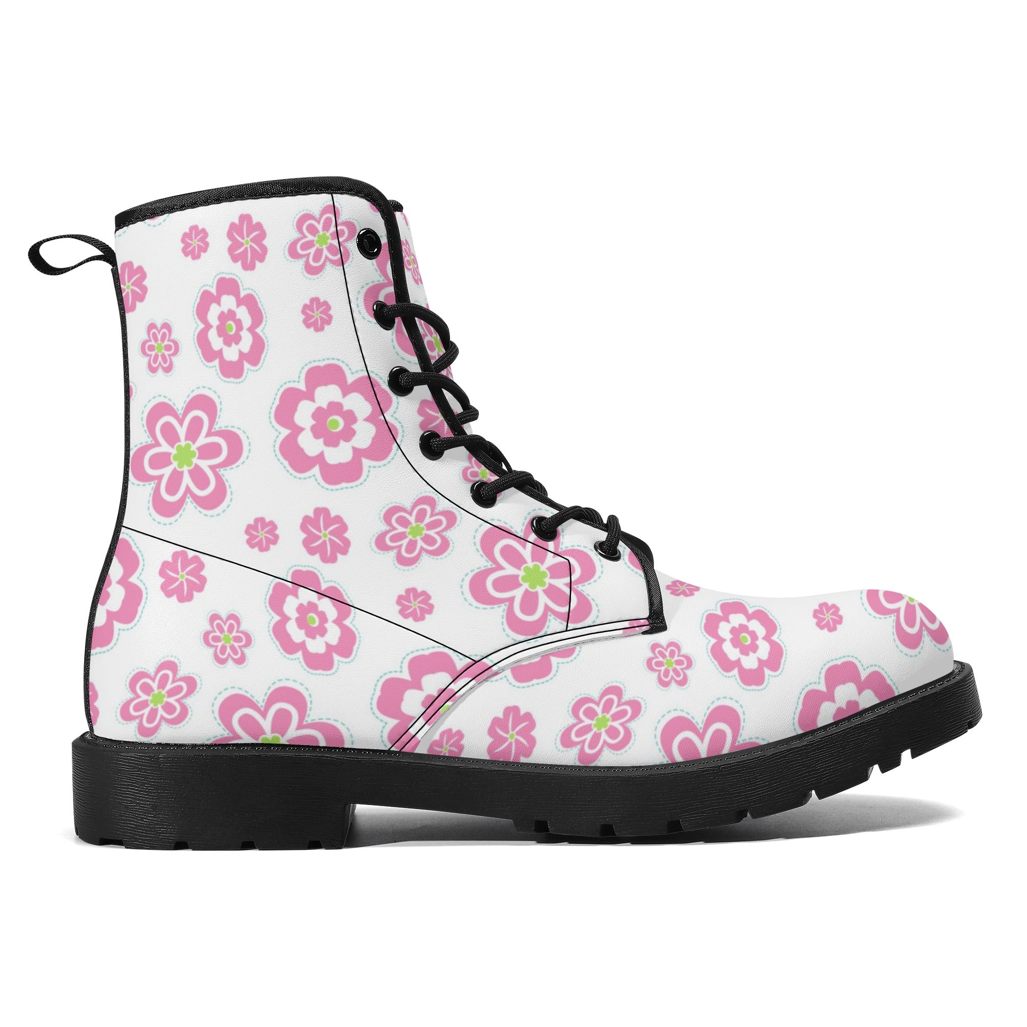 Womens Retro Pink Flowers Boots