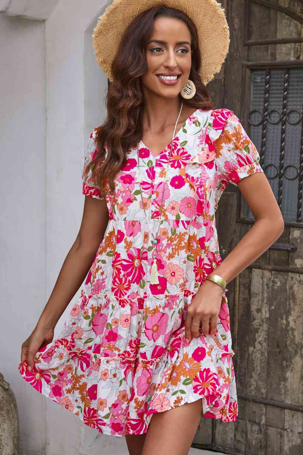 Floral Short Sleeve Summer Dress