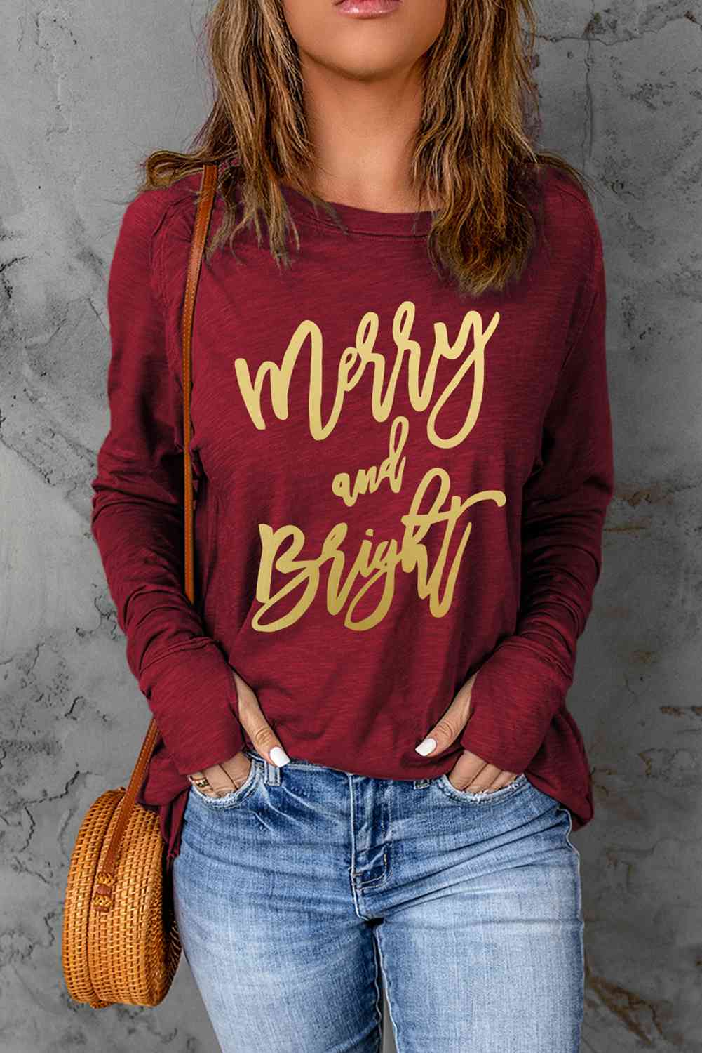 MERRY AND BRIGHT Christmas Graphic Long Sleeve T-Shirt