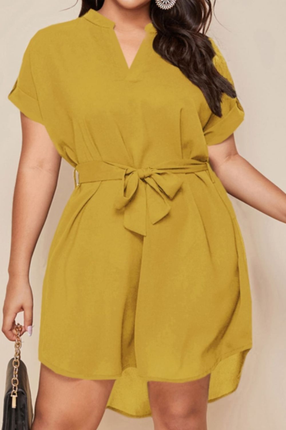 Plus Size Notched Tie Waist Mini Summer Dress up to 3XL