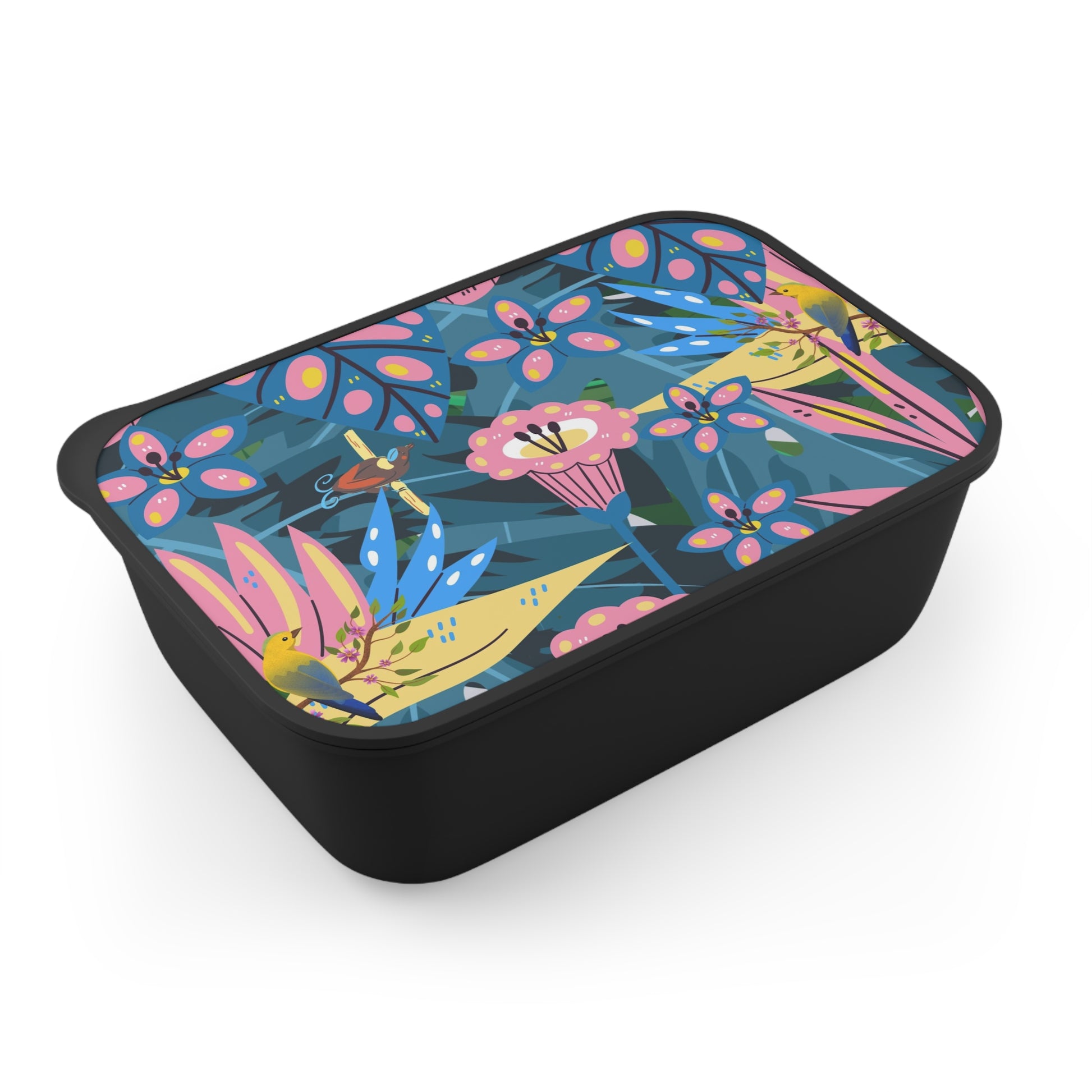 Boho Bento Box with Band and Utensils, Tropical Lunch Box