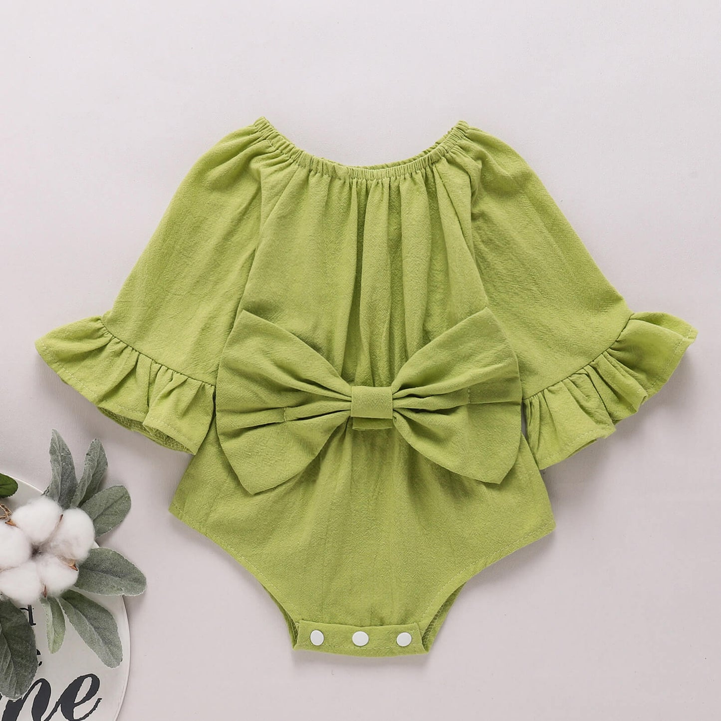 Baby Girl Green Summer Bodysuit with Adorable Bow