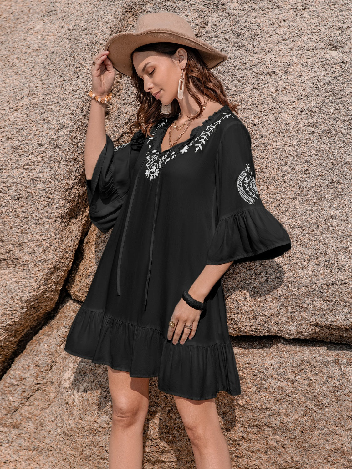 Flouncey Black Boho Beach Dress