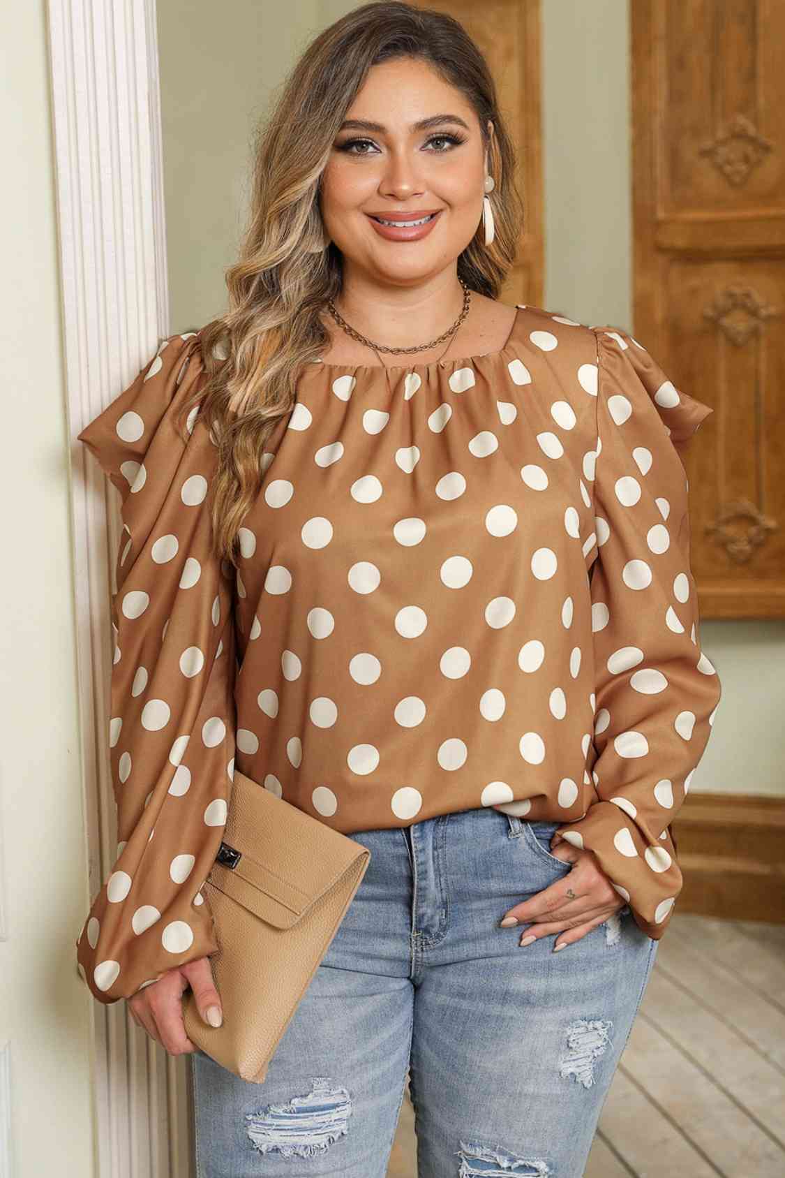 Plus Size Polka Dot Resort Blouse