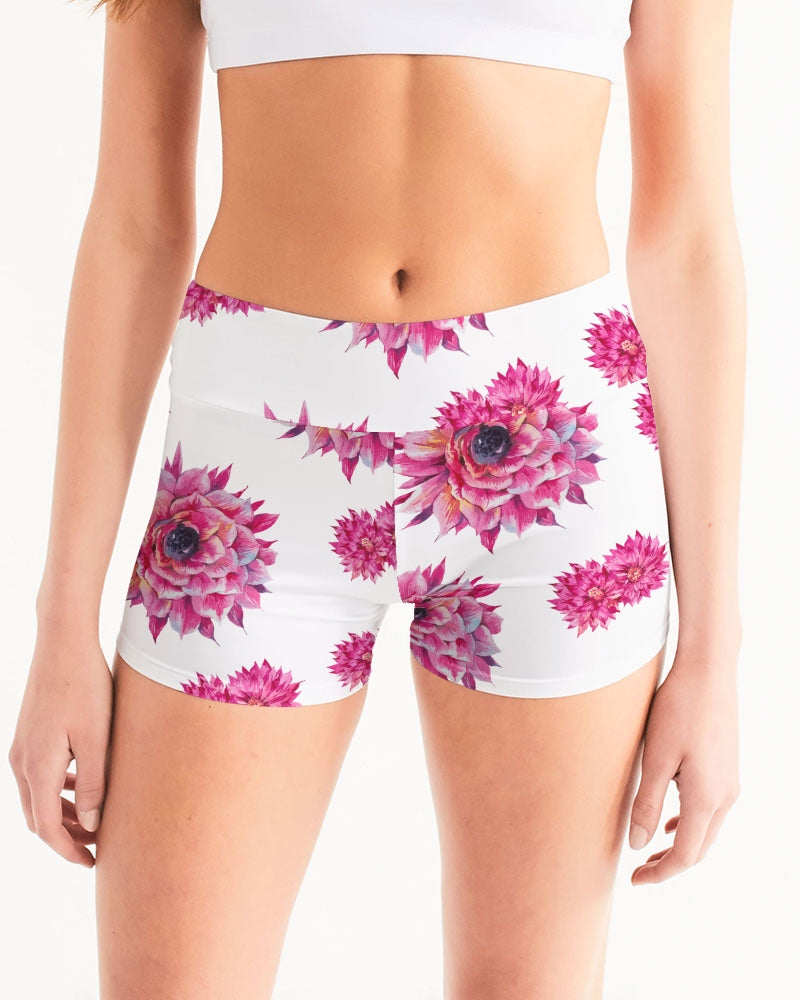 Luxe Pink Flowers Women's Mid-Rise Yoga Shorts