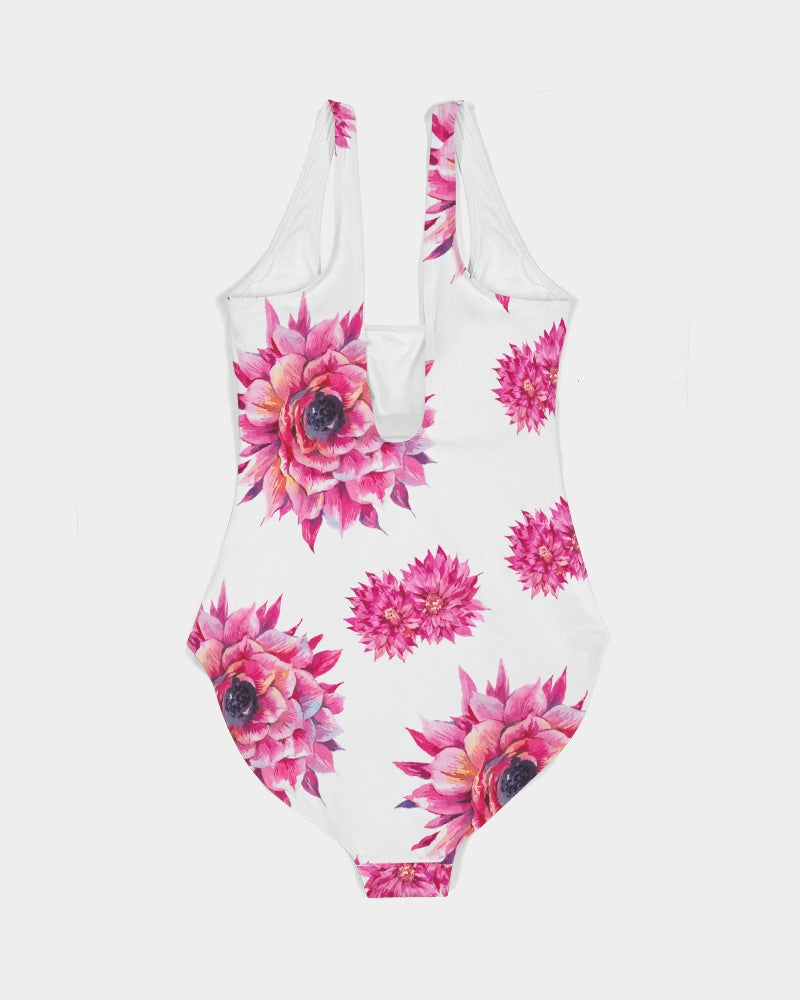 Luxe Pink Flowers Women's Performance One Piece Swimsuit UPF 50+