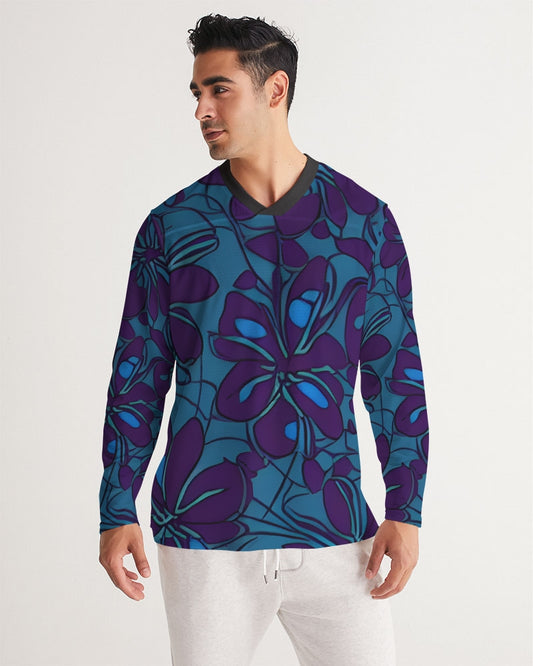 Purple Hawaii Floral Men's Long Sleeve Hawaiian Print Sports Jersey