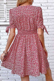 Floral Tied Puff Sleeve Button Front Summer Sundress