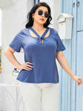 Plus Size Blue Cute Twist Front Summer Top