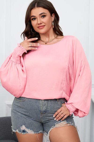 Plus Size Lantern Sleeve Pink Resort Top