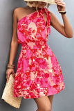 Tropical Tied Single Shoulder Short Resort Dress