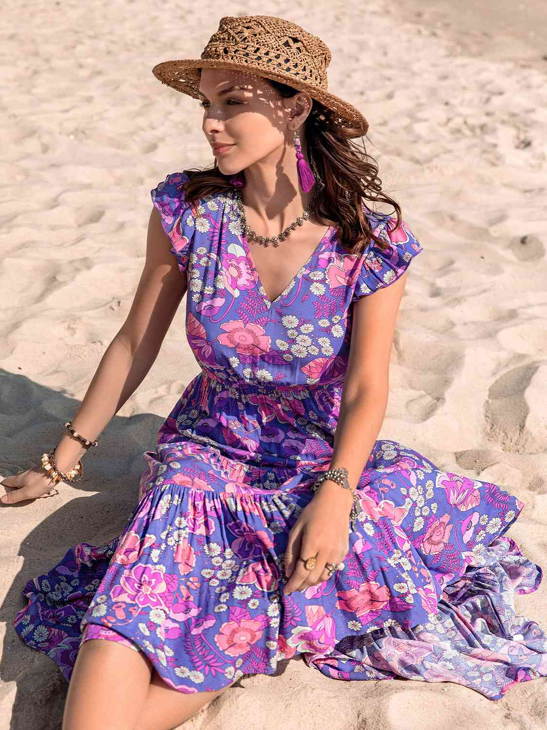 Beachy Floral Midi Beach Dress