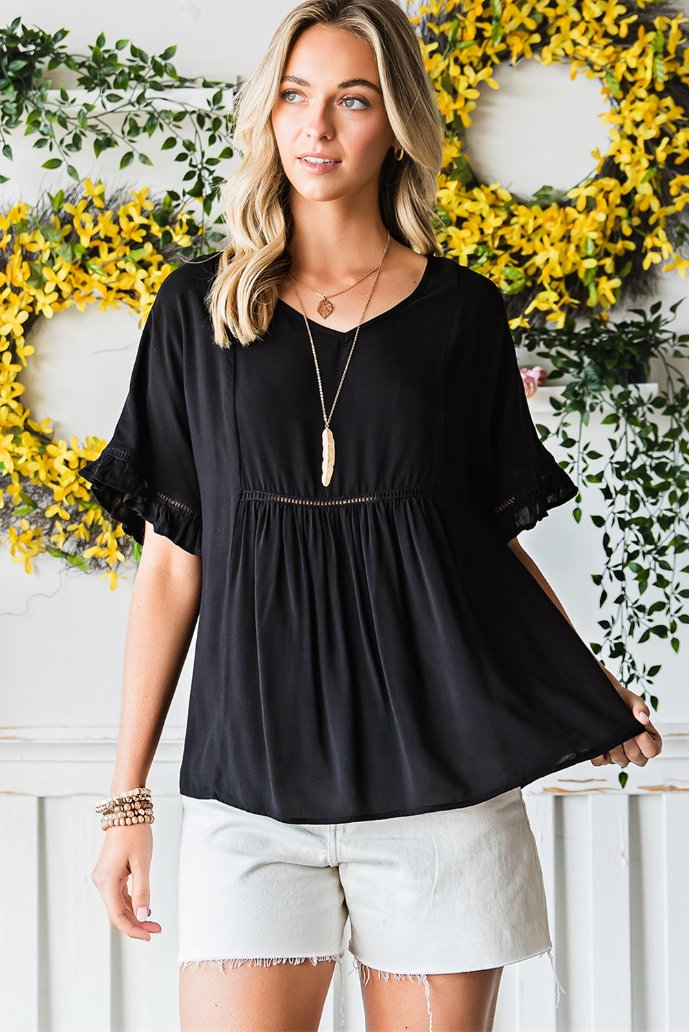 Boho Flounce Sleeve Babydoll Resort Blouse