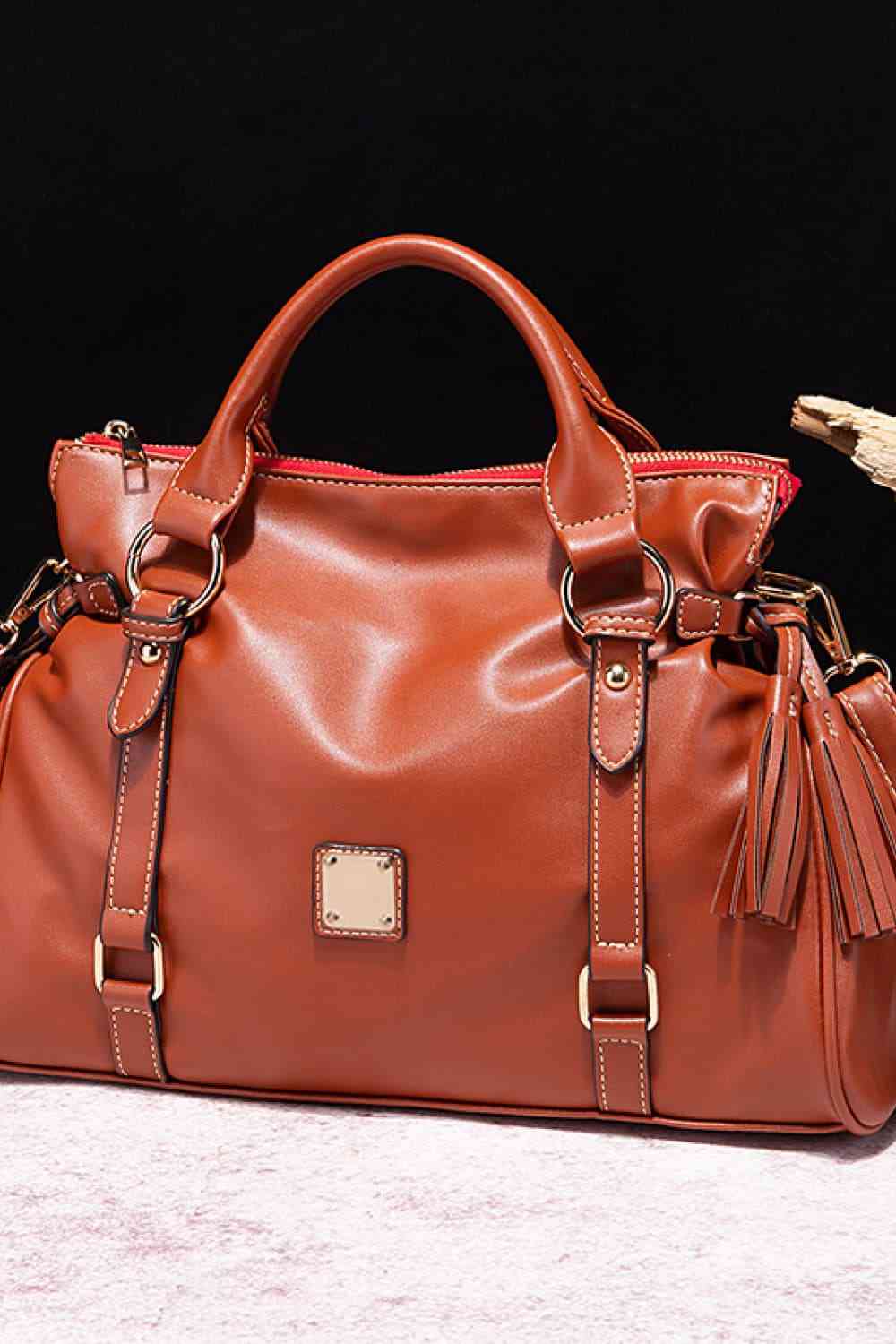 PU Leather Laptop Bag with Tassels - Perfect for Resort Travel