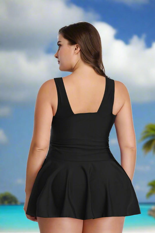 Plus Size Black Plunge Swim Dress