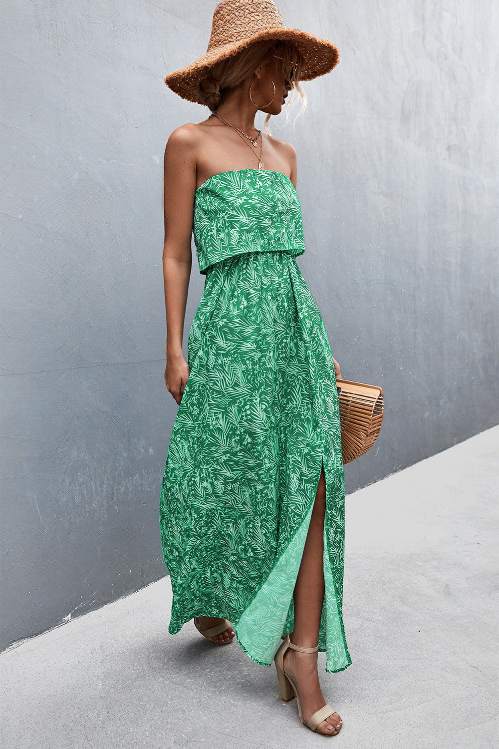 Delicate Floral Strapless Resort Maxi Dress