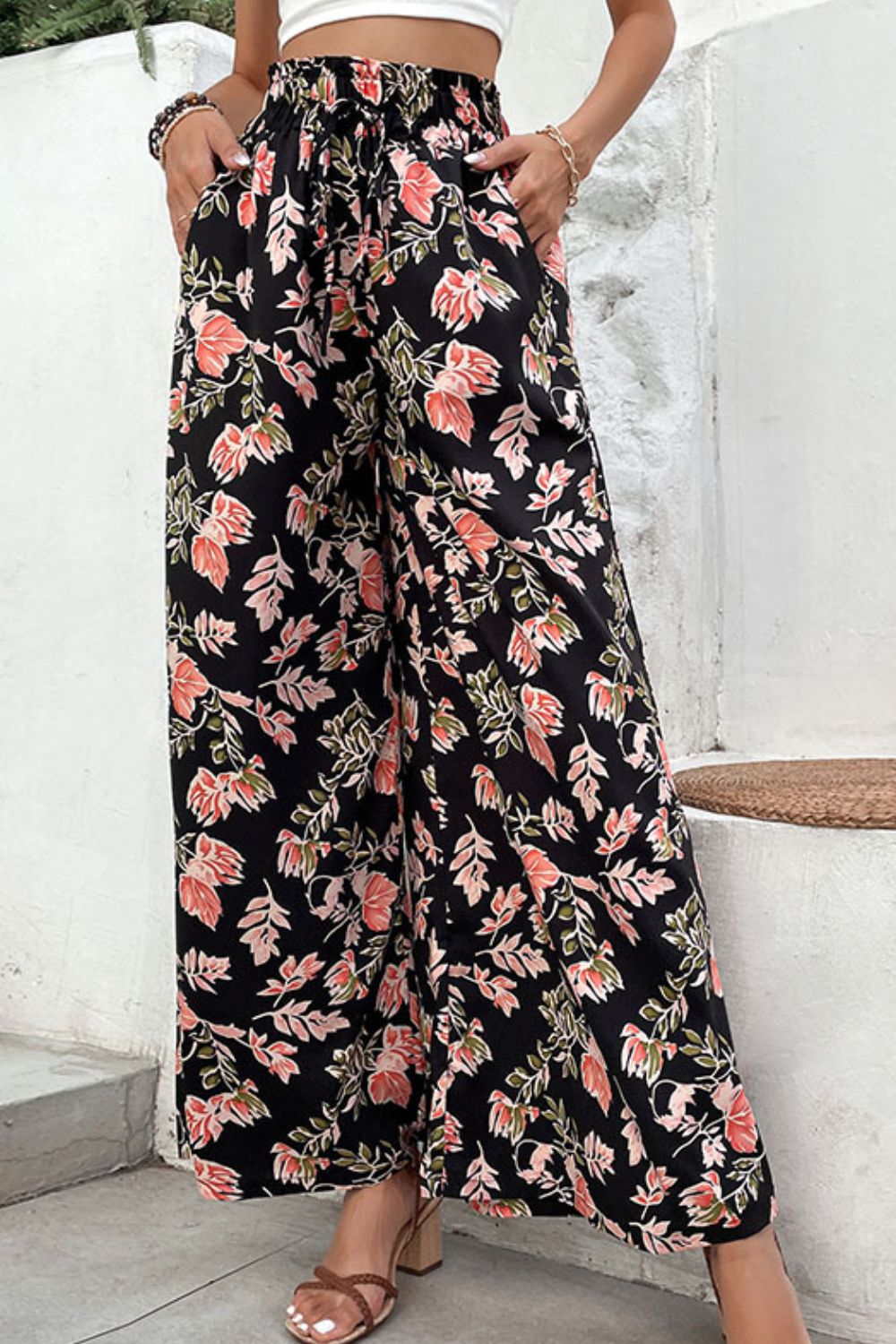 Floral Pull-On Wide Leg Resort Pants