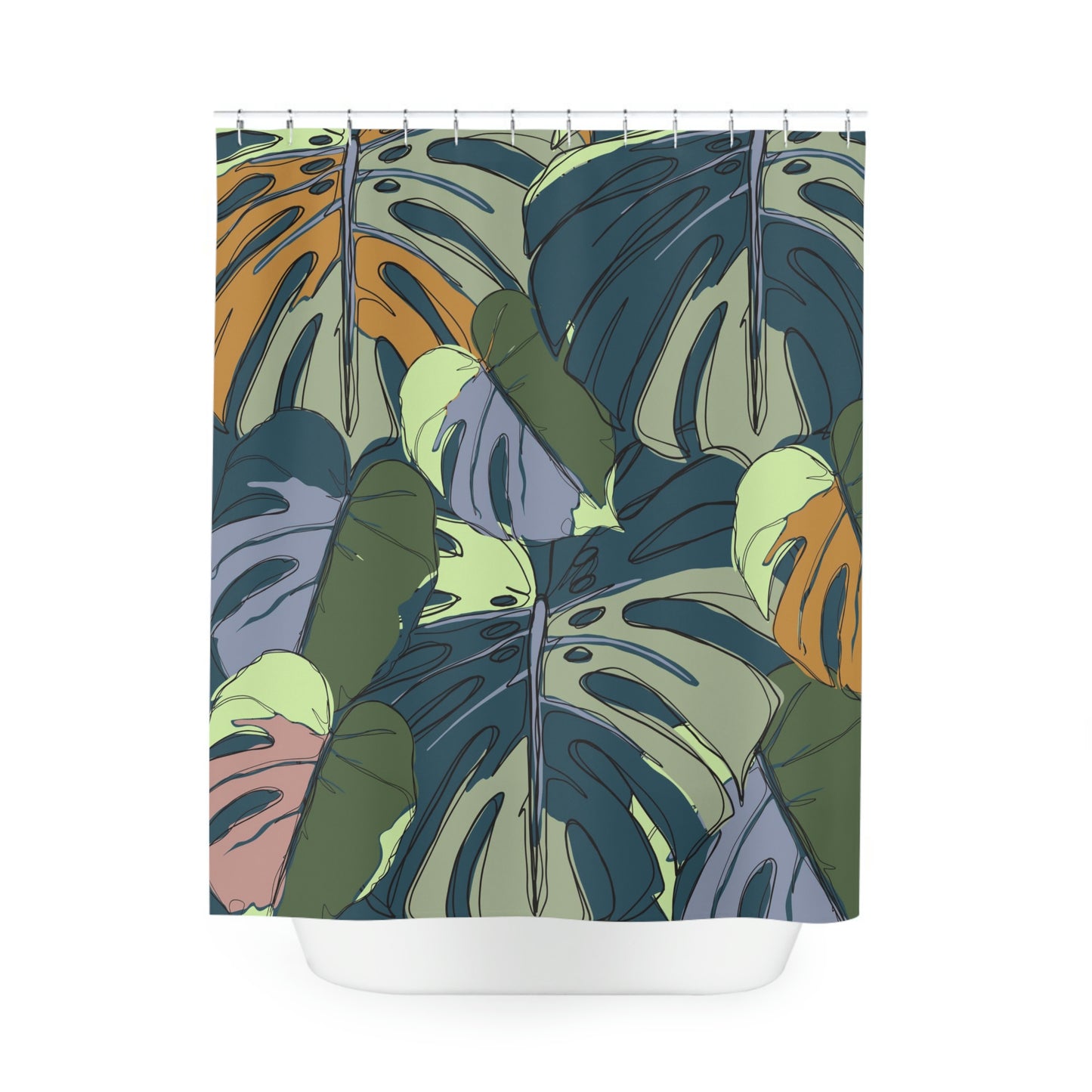 Hawaii Monstera Collection Shower Curtain, Tropical Custom Designed Monstera Leaf Shower Curtain