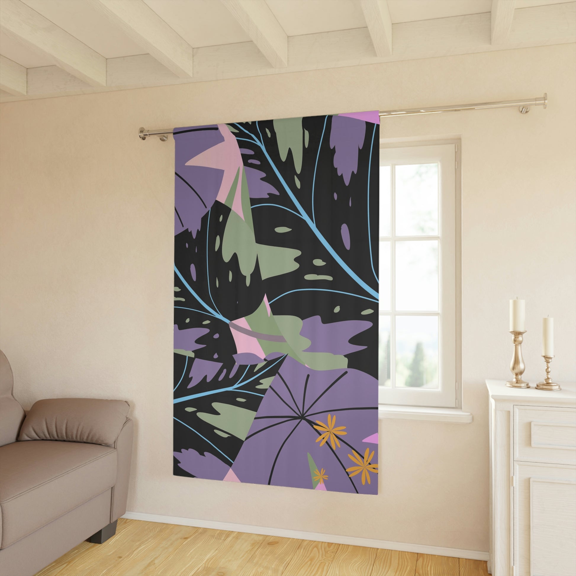 Lavender Jungle Custom Designed Tropical Window Curtains (1 Piece)