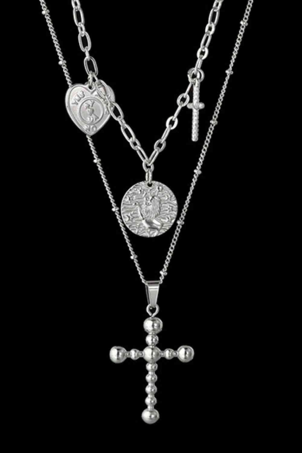 Stainless Steel Antique Coins & Cross Necklace