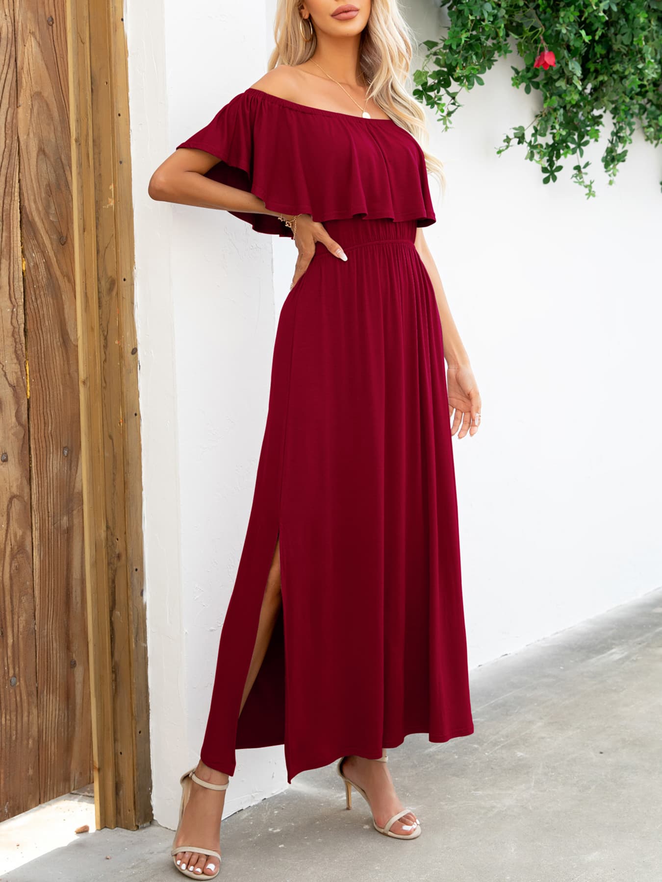 Classy Off-Shoulder Slit Resort Vacay Maxi Dress