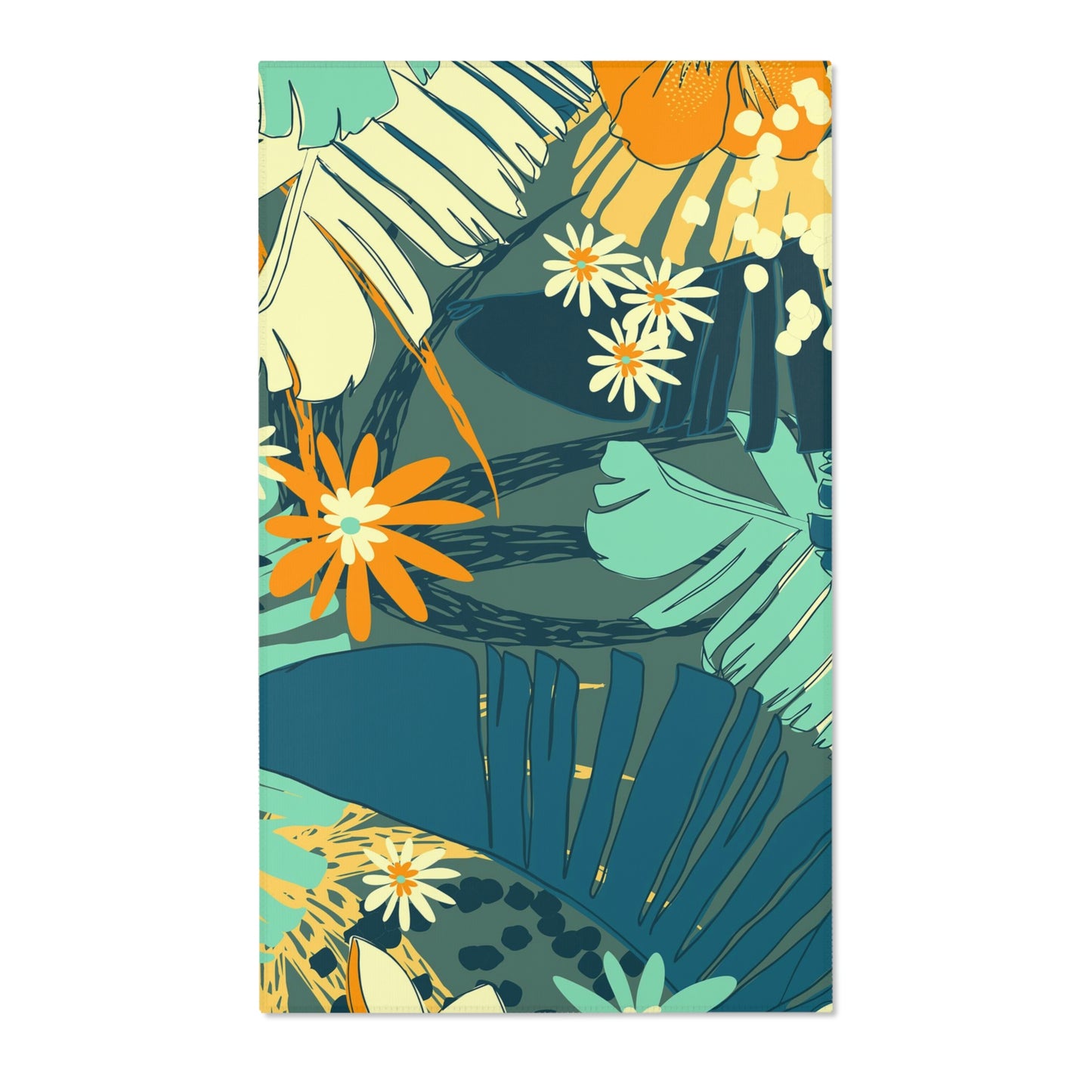 Jungle Blues Collection Area Rugs, Tropical Decor Rugs