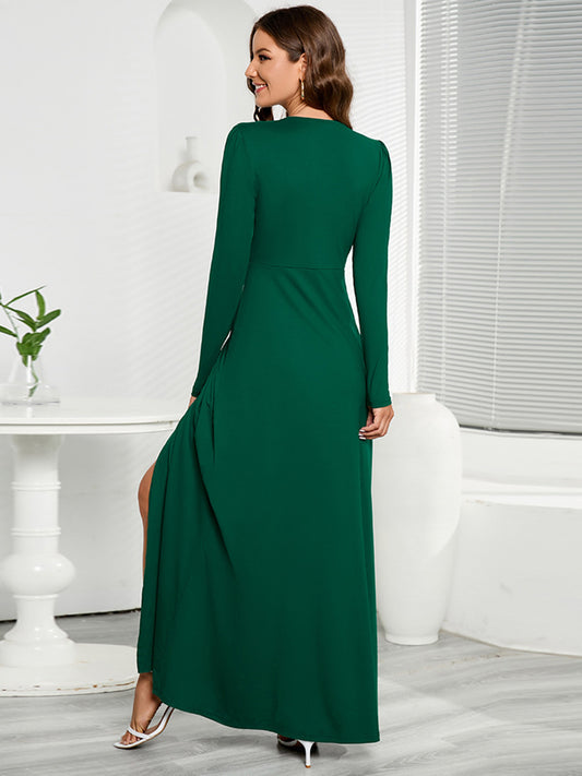 V-Neck Long Sleeve Evening Gown