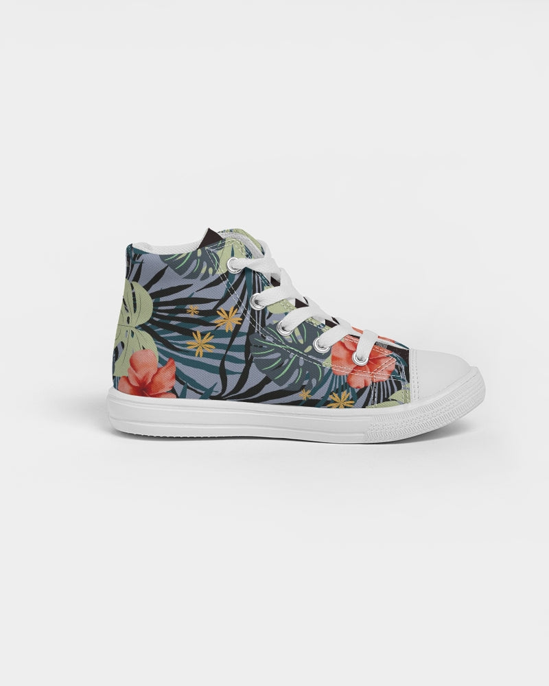 Hawaiian Hibiscus Kids Hawaiian Print, Custom Designed Hightop Canvas Shoe