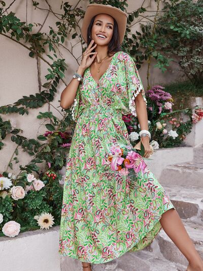 Tassel Sleeve Boho Midi Beach Dress