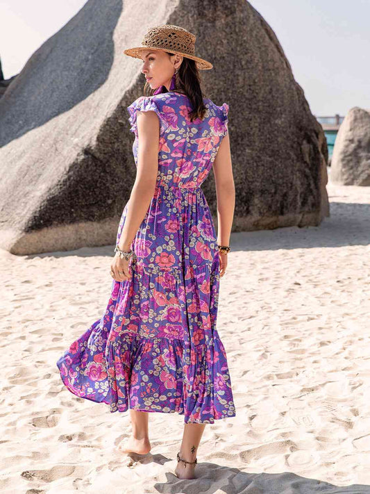 Beachy Floral Midi Beach Dress