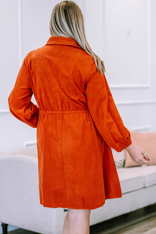Plus Size Drawstring Orange Resort Dress