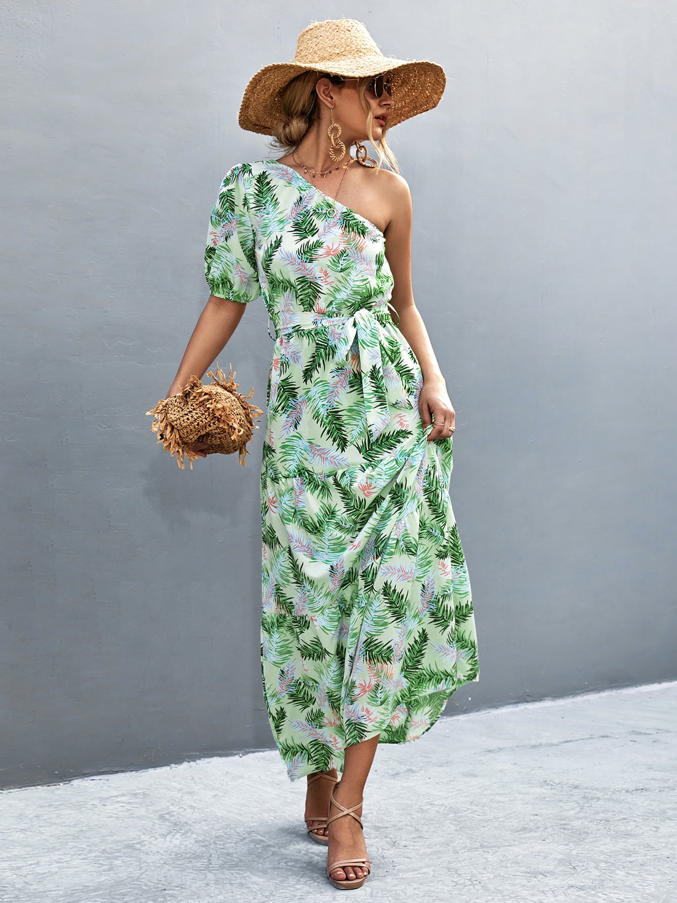 Tropical Resort Dress, Off Shoulder