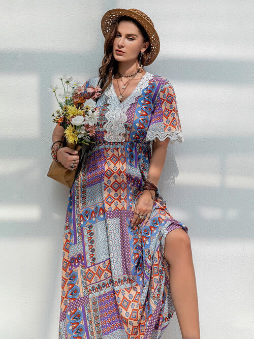 Patchwork Plus Size Beach Maxi Dress with Lace Detail