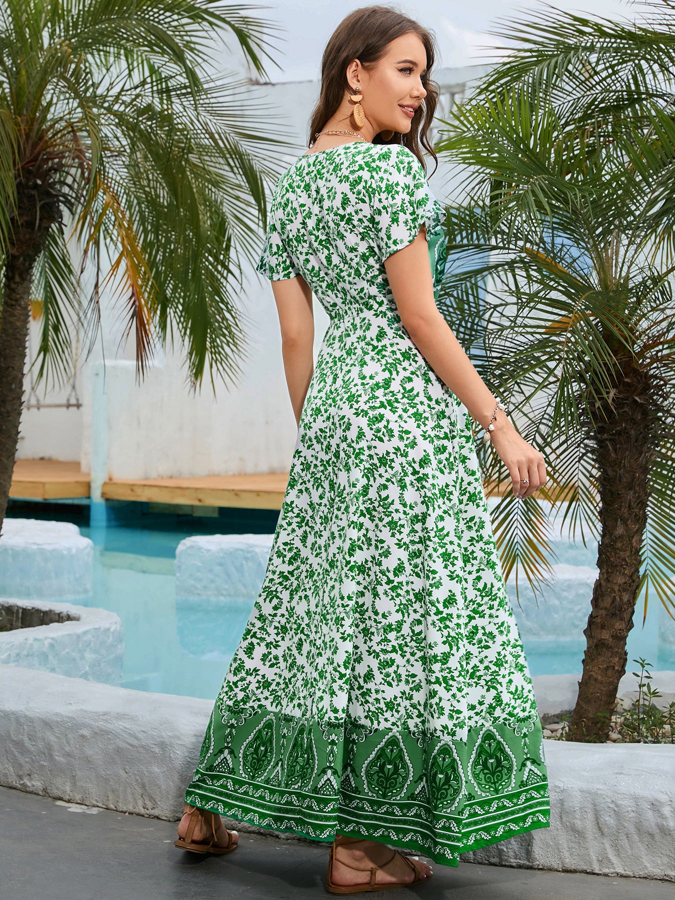 Bohemian Green Split Resort Maxi Dress