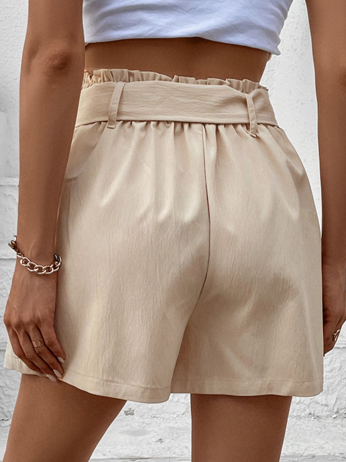 Belted Cream Resort Shorts with Pockets