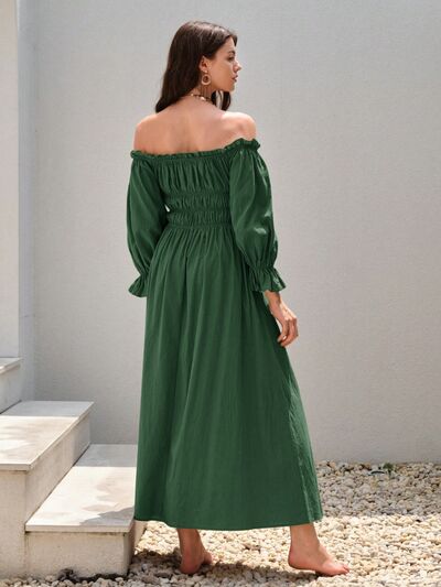 Green Off Shoulder Summer Maxi Dress