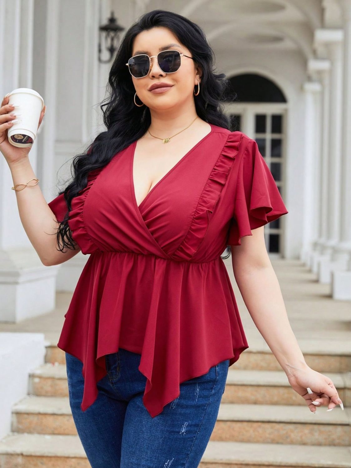 Plus Size Frill Resort Blouse