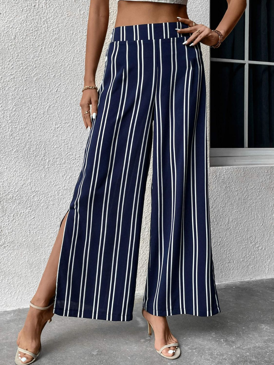 Striped Slit Wide Leg Resort Pants