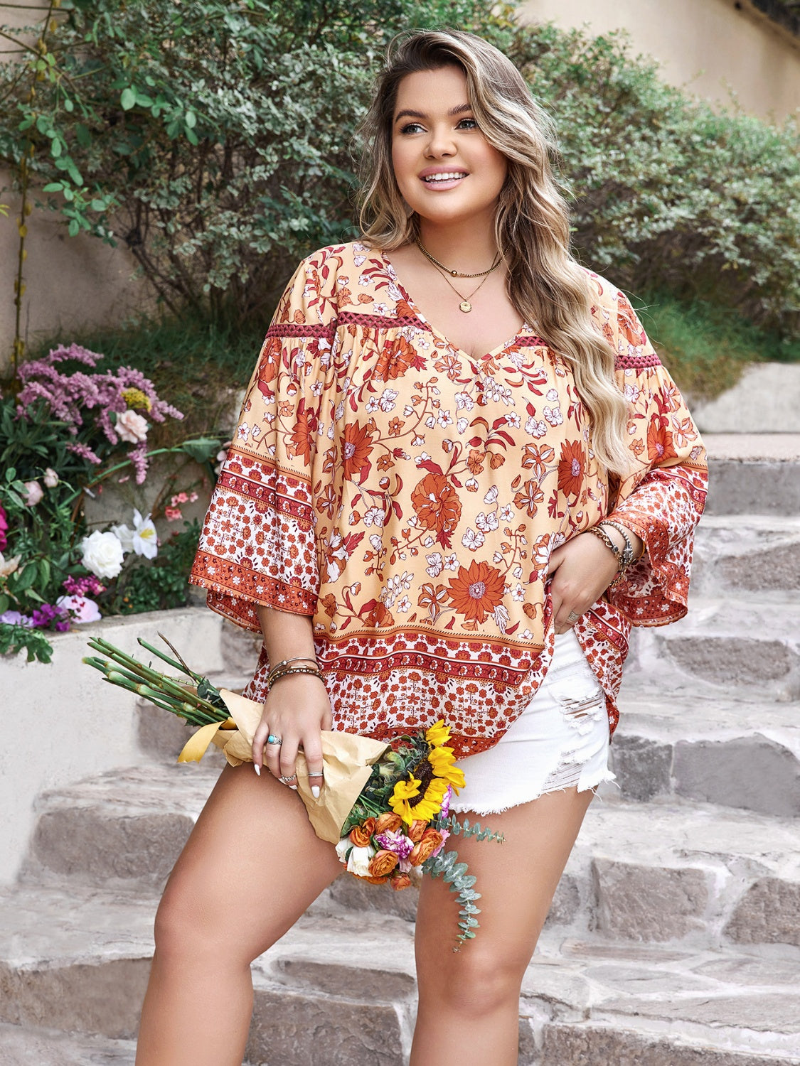 Plus Size Boho Hip Length Summer Top